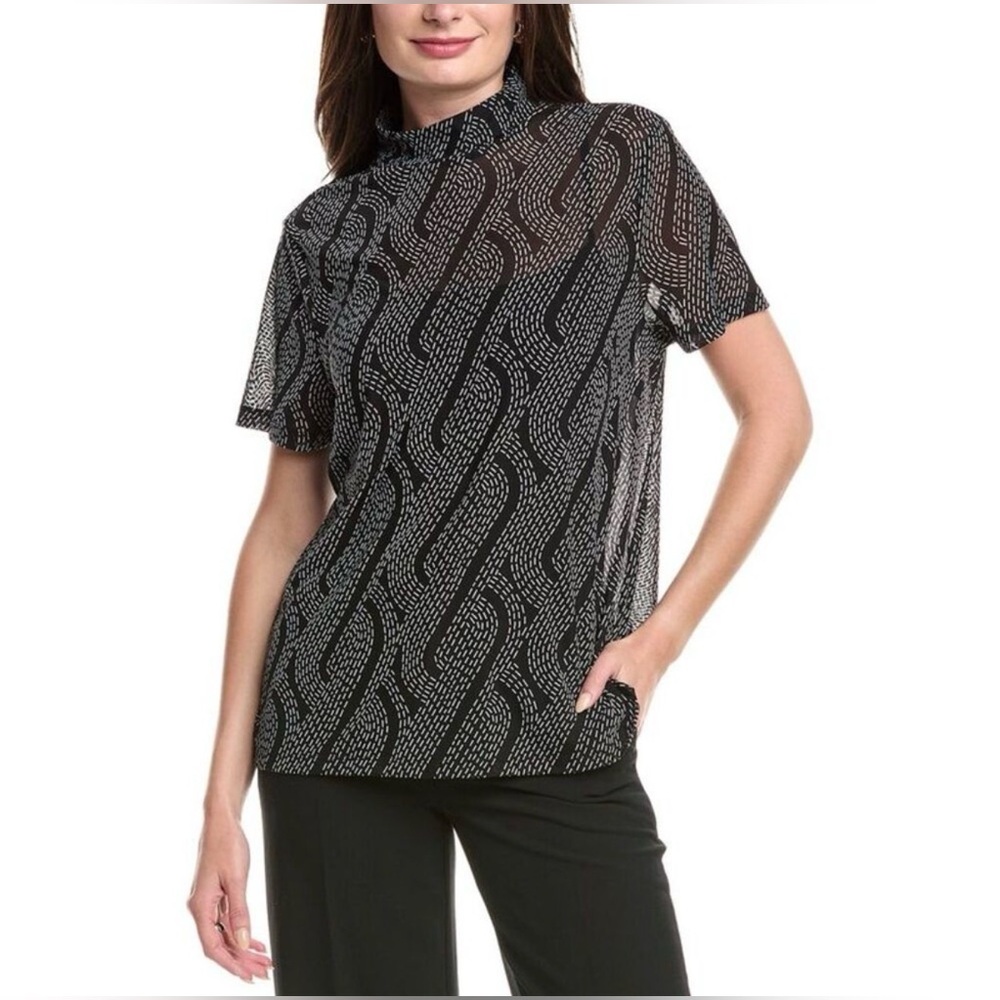 $79 MSRP CAbi Deco mesh mock neck blouse size medium